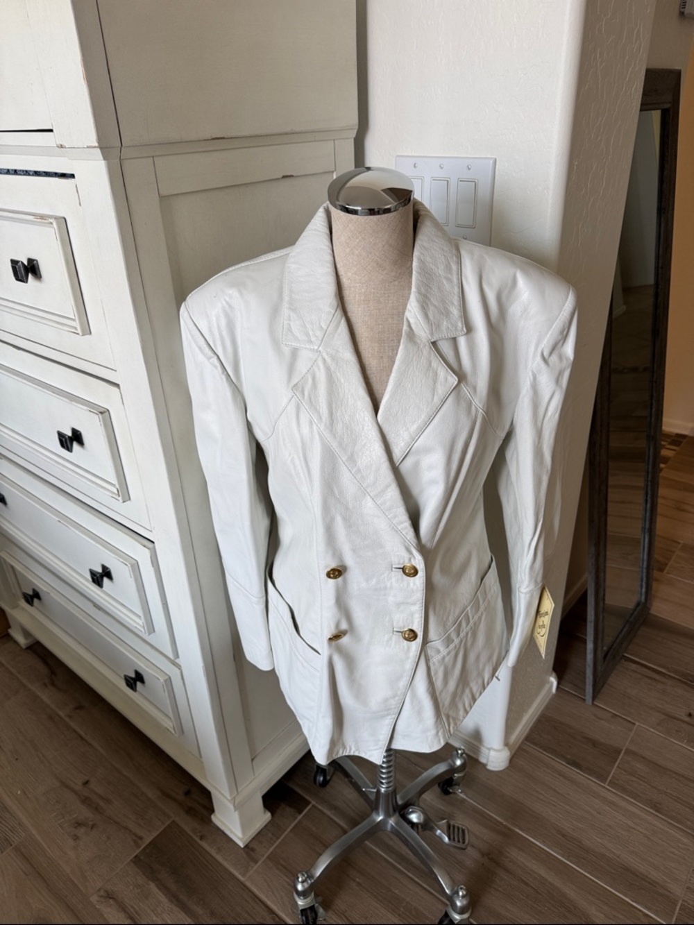 NWT Vintage Deadstock M Italian Leather Double breasted Jacket